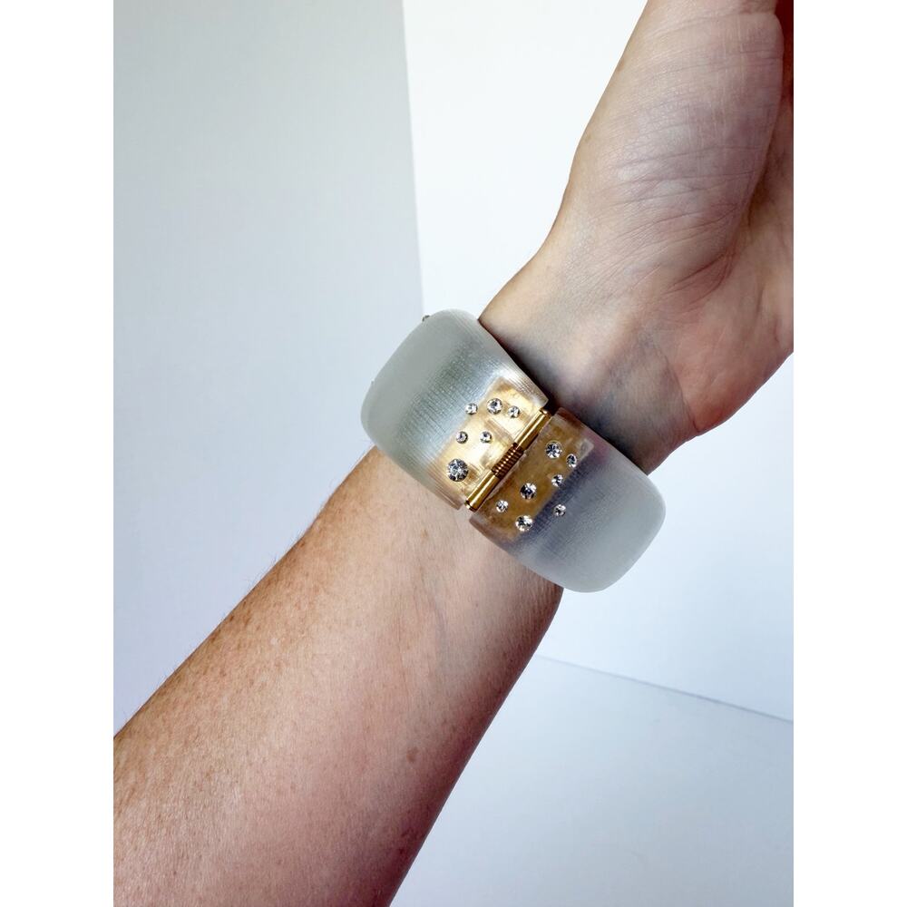 Alexis Bittar White Resin & Crystal Pave Hinged Statement Cuff Bracelet - Picture 13 of 16